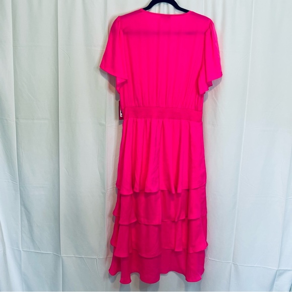 Vince Camuto Tiered NEON Pink Layered Flattering Midi Dress- Size Large NWT's - Picture 6 of 12